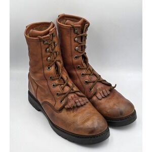 Vintage Real Ranch RR Mens 10.5 Brown Leather Kiltie Lacer Roper Mid-Calf  Boots